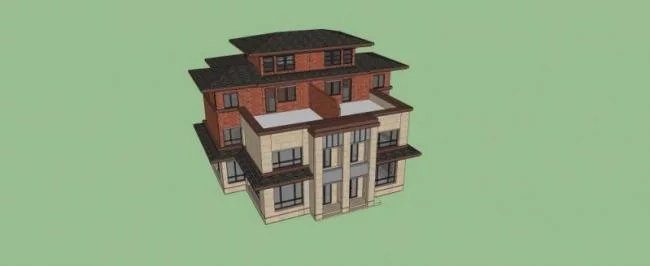 Sketchup别墅模型|双拼别墅，现代风格