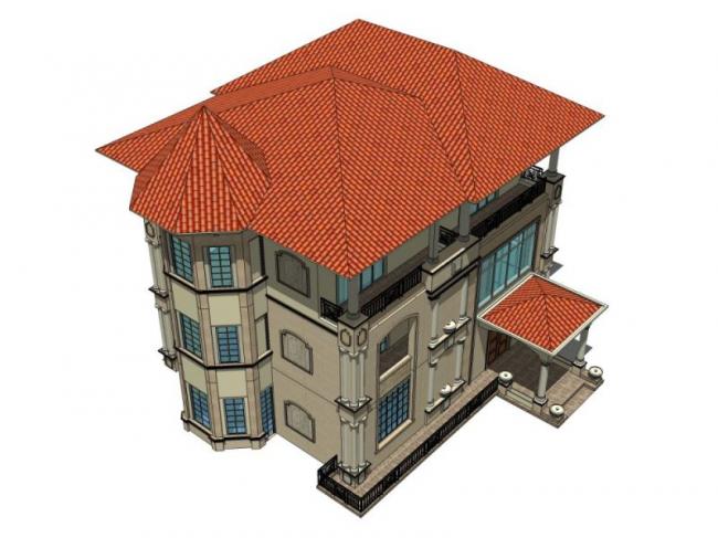 Sketchup别墅模型|独栋别墅，古典风格