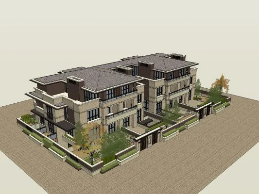 Sketchup别墅模型|联排别墅，现代风格