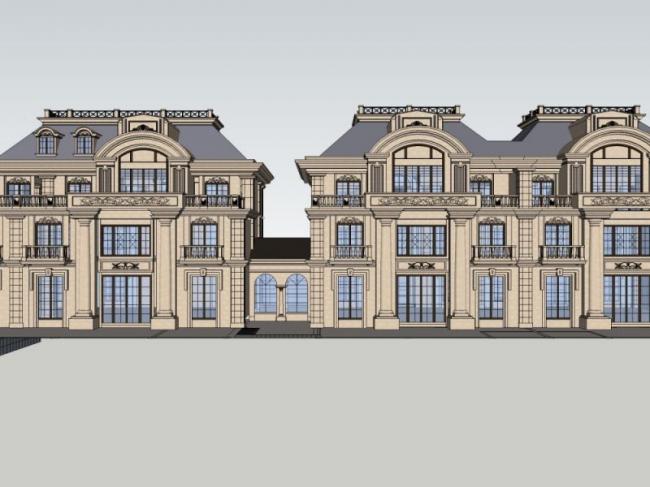 Sketchup别墅模型|联排别墅，古典风格