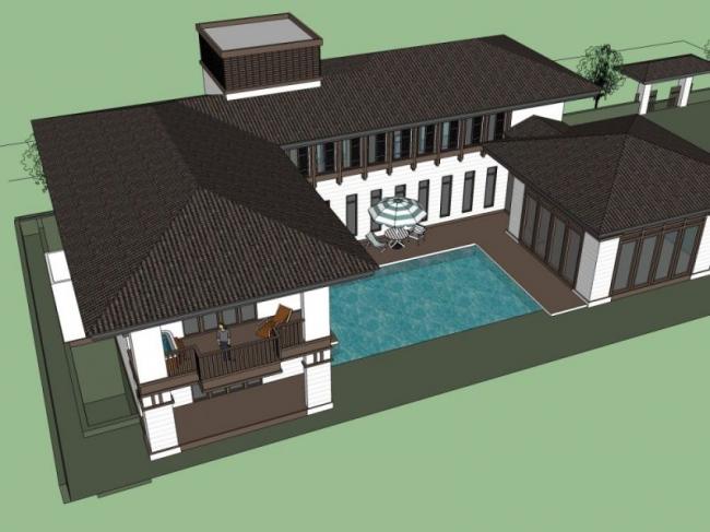 Sketchup别墅模型|独栋别墅，现代中式风格