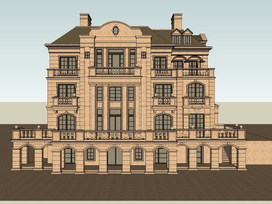 Sketchup别墅模型|叠拼别墅，法式古典风格
