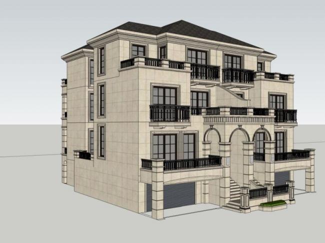 Sketchup别墅模型|双拼别墅，古典风格