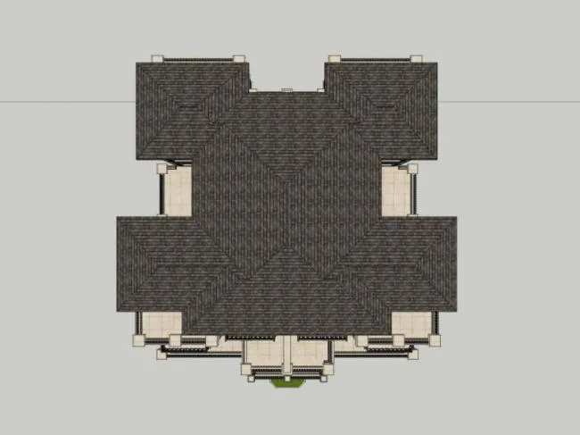 Sketchup别墅模型|双拼别墅，古典风格