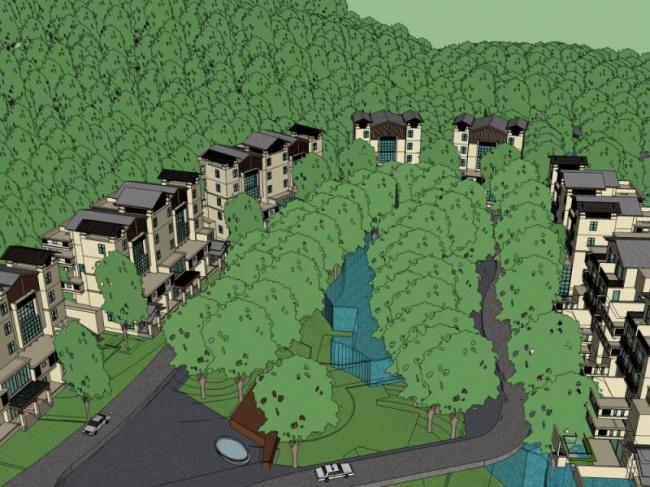 Sketchup别墅模型|联排别墅，温泉别墅区，现代风格