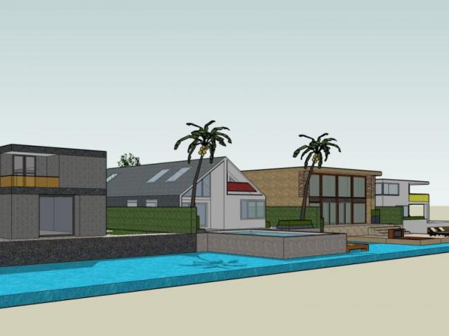 Sketchup别墅模型|联排别墅，现代风格