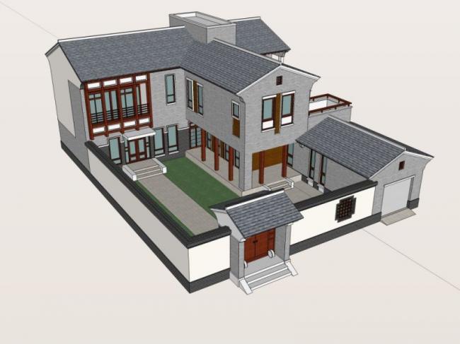 Sketchup别墅模型|独栋别墅，中式风格