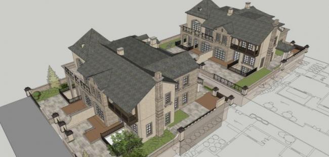 Sketchup别墅模型|双拼别墅，现代风格