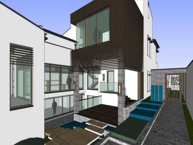 Sketchup别墅模型|叠拼别墅，现代中式风格