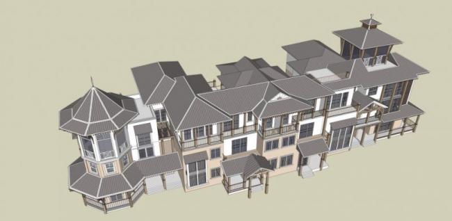 Sketchup别墅模型|联排别墅，欧式风格
