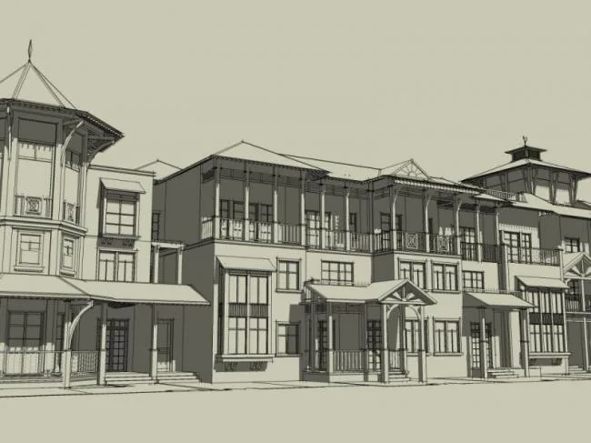 Sketchup别墅模型|联排别墅，欧式风格