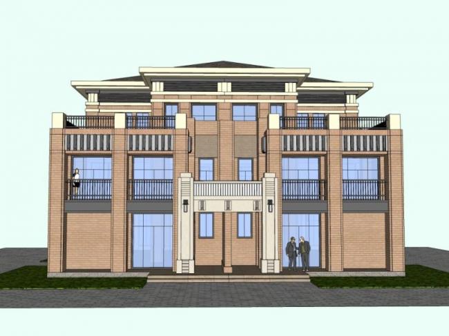 Sketchup别墅模型|双拼别墅，现代风格