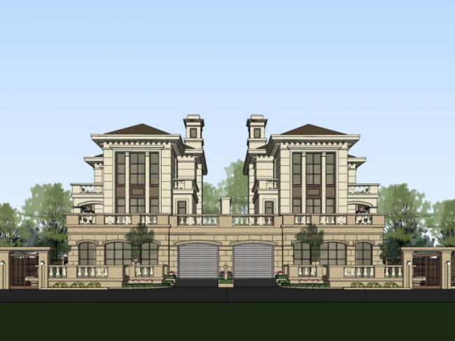 Sketchup别墅模型|双拼别墅，现代风格