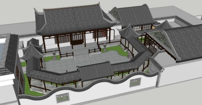 Sketchup别墅模型|独栋别墅，中式风格