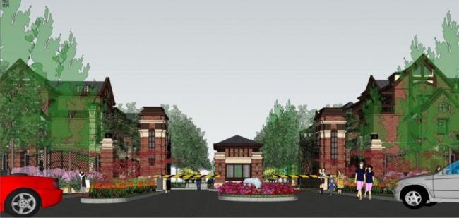 Sketchup别墅模型|别墅区大门，英式风格