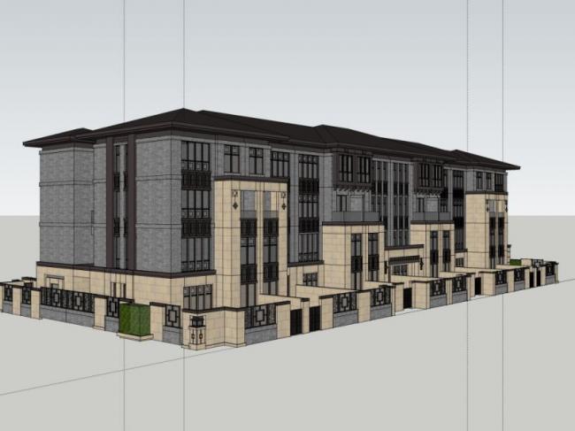 Sketchup别墅模型|联排别墅，现代中式风格