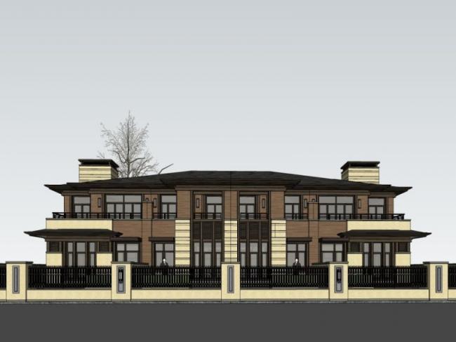Sketchup别墅模型|双拼别墅，现代风格