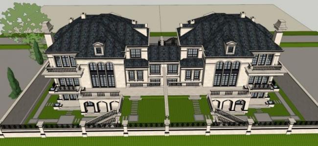 Sketchup别墅模型|双拼别墅，法式风格