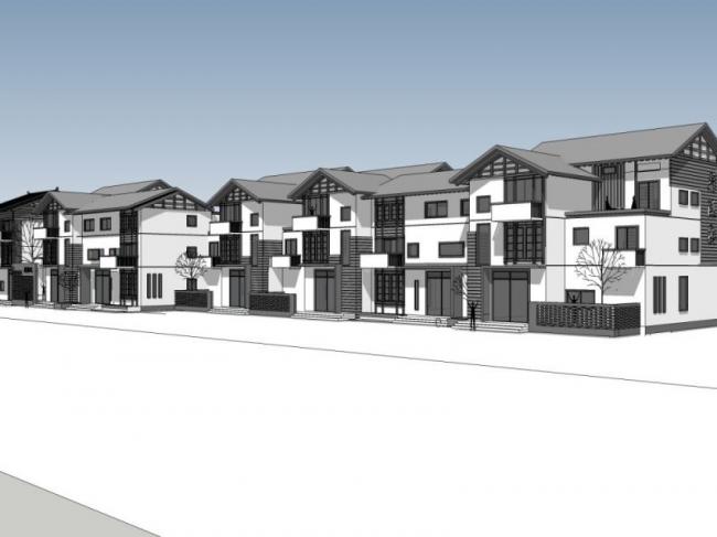Sketchup别墅模型|联排别墅，中式风格