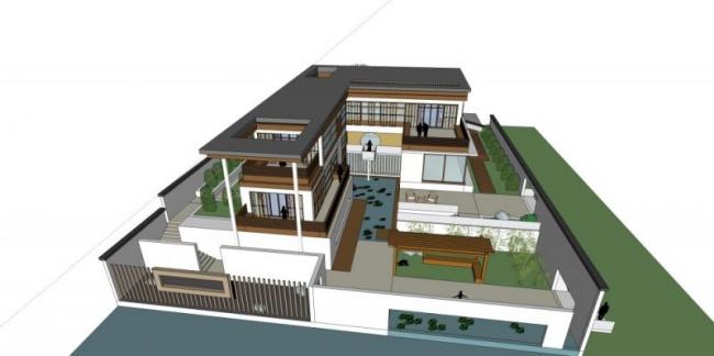 Sketchup别墅模型|独栋别墅，现代中式风格