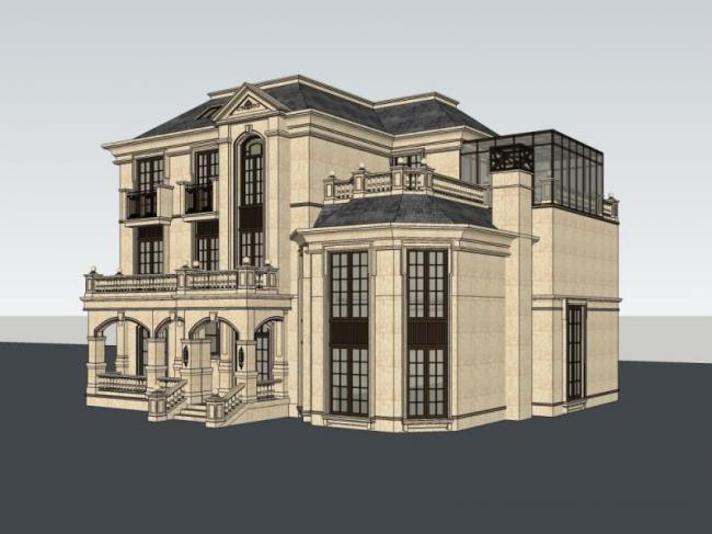 Sketchup别墅模型|独栋别墅，法式风格