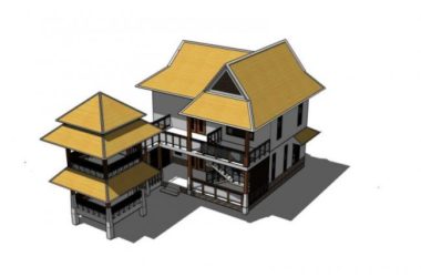Sketchup别墅模型|独栋别墅，东南亚风格，古典风格-BIM建筑网