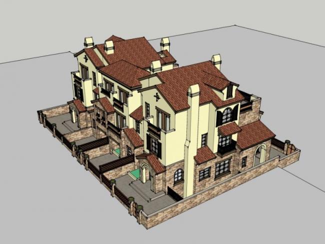 Sketchup别墅模型|联排别墅，古典风格