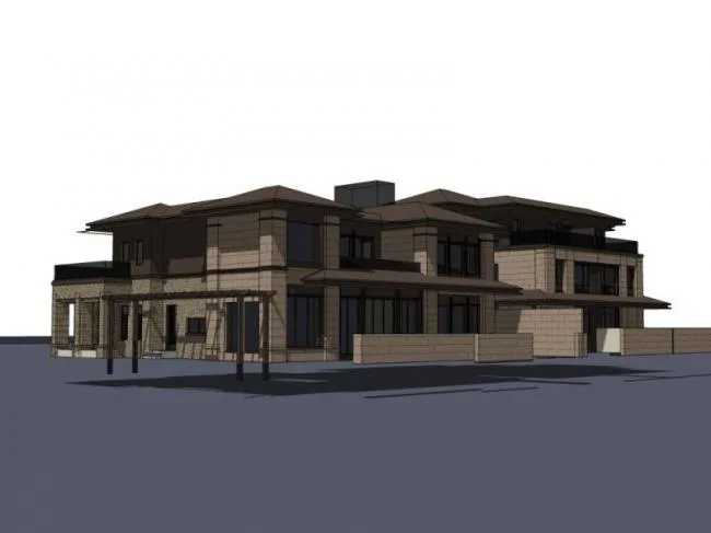 Sketchup别墅模型|双拼别墅，现代风格
