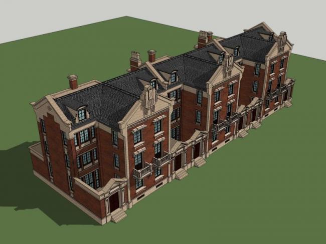 Sketchup别墅模型|联排别墅，欧式古典风格
