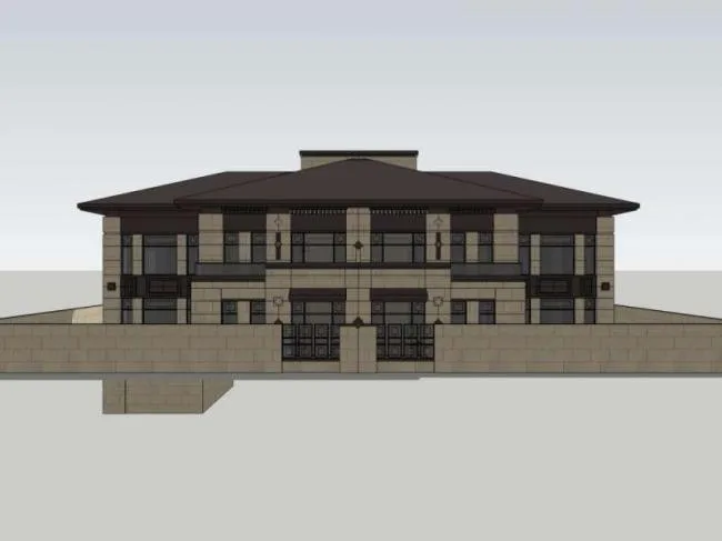 Sketchup别墅模型|双拼别墅，现代中式风格
