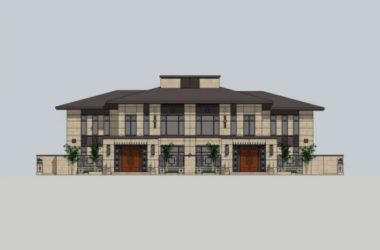 Sketchup别墅模型|双拼别墅，现代中式风格-BIM建筑网