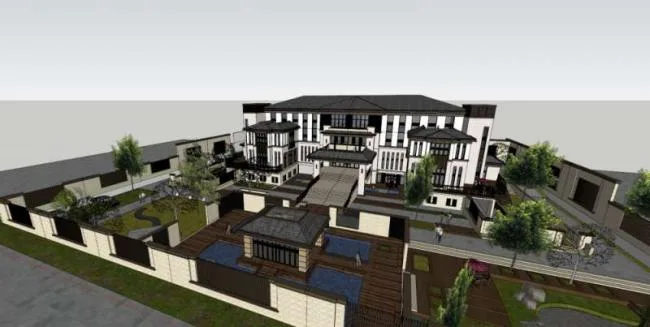 Sketchup别墅模型|酒店别墅院落，现代中式风格