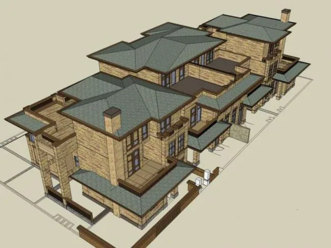Sketchup别墅模型|双拼别墅，古典风格