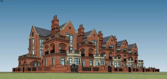 Sketchup别墅模型|联排别墅，古典风格