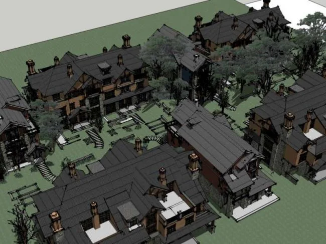 Sketchup别墅模型|双拼别墅群，古典风格