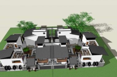 Sketchup别墅模型|双拼别墅，中式风格-BIM建筑网