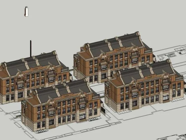 Sketchup别墅模型|联排别墅，欧式古典风格