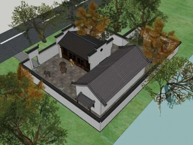 Sketchup别墅模型|住宅别墅院落，中式风格