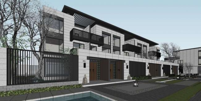 Sketchup别墅模型|联排别墅，现代中式风格