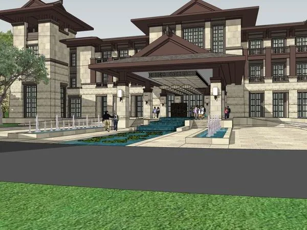 Sketchup别墅模型|独栋别墅，东南亚古典风格