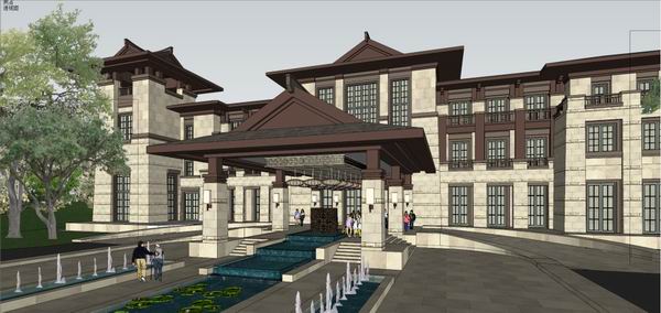 Sketchup别墅模型|独栋别墅，东南亚古典风格