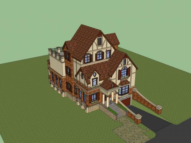 Sketchup别墅模型|叠拼别墅，古典风格