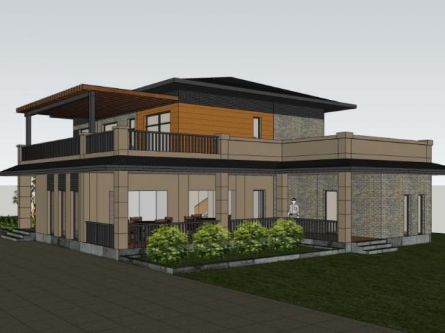 Sketchup别墅模型|独栋别墅，现代中式风格