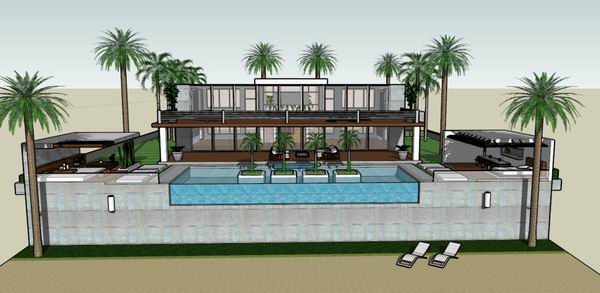 Sketchup别墅模型|独栋热带别墅，现代风格