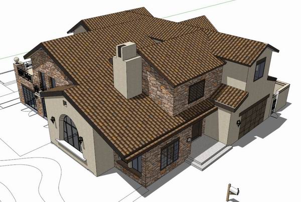 Sketchup别墅模型|坡顶别墅，古典风格
