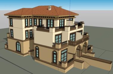 Sketchup别墅模型|双拼别墅，古典风格-BIM建筑网