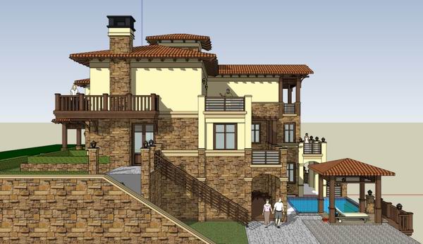 Sketchup别墅模型|独栋别墅，古典风格