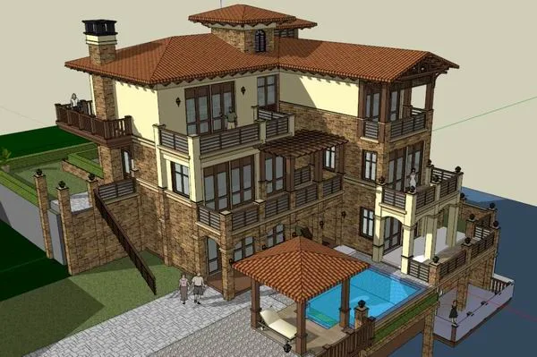 Sketchup别墅模型|独栋别墅，古典风格