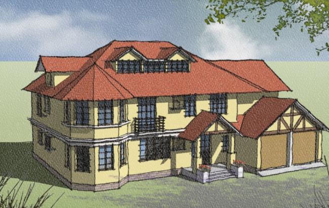 Sketchup别墅模型|独栋别墅，古典风格