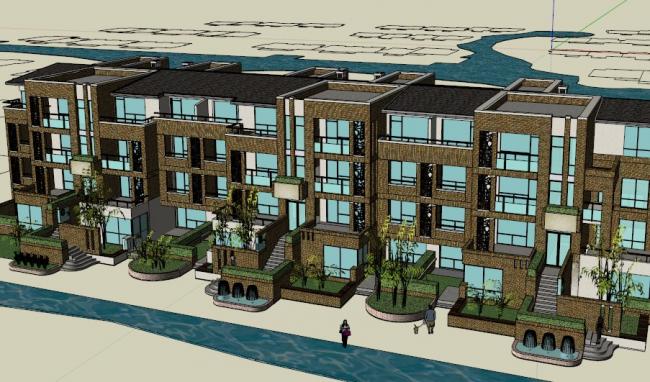 Sketchup别墅模型|联排别墅，现代风格